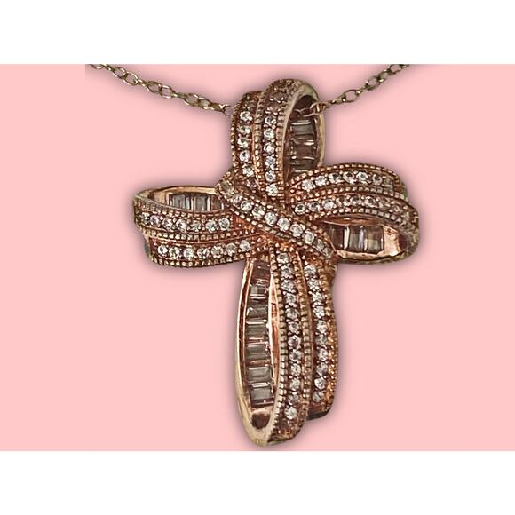 Bella Luce Rose Gold Sterling Silver CZ Cross Pendant and Necklace - Picture 1 of 4